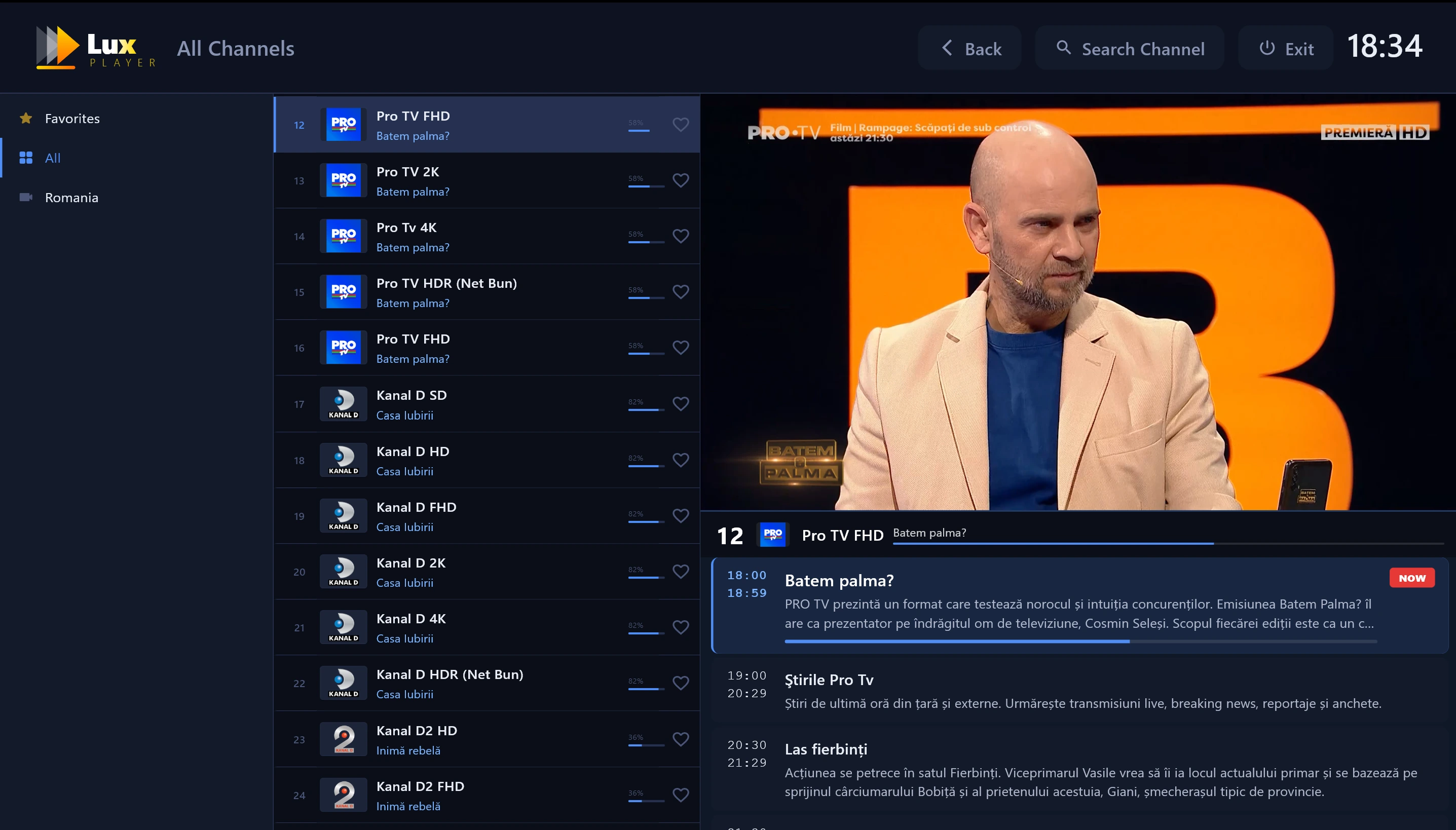 Lux Player Live TV: canale și program